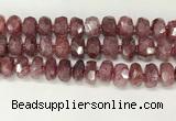CBQ713 15.5 inches 6*13mm - 8*14mm faceted tyre strawberry quartz beads