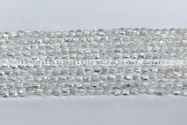CCB1365 15 inches 4mm faceted coin white crystal beads