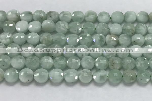 CCB688 15.5 inches 10mm faceted coin green angel skin gemstone beads