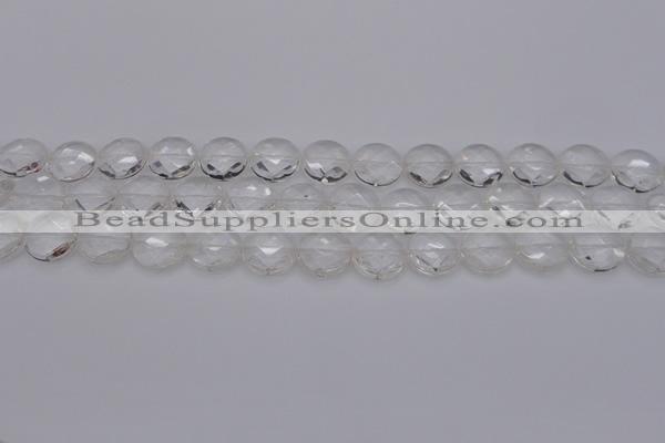 CCC503 15.5 inches 10mm faceted coin natural white crystal beads