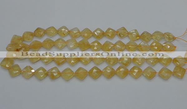 CCR17 15.5 inches 12*12mm faceted diamond natural citrine gemstone beads