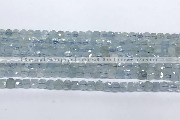 CCU1003 15 inches 4mm faceted cube aquamarine beads