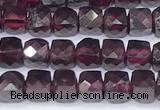 CCU847 15 inches 4mm faceted cube garnet beads