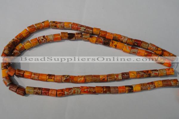 CDT737 15.5 inches 8*8mm tube dyed aqua terra jasper beads