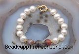 CFB1032 Hand-knotted 9mm - 10mm potato white freshwater pearl & botswana agate bracelet