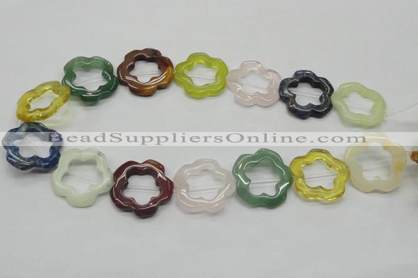 CFG37 15.5 inches 30mm carved flower colorful gemstone beads