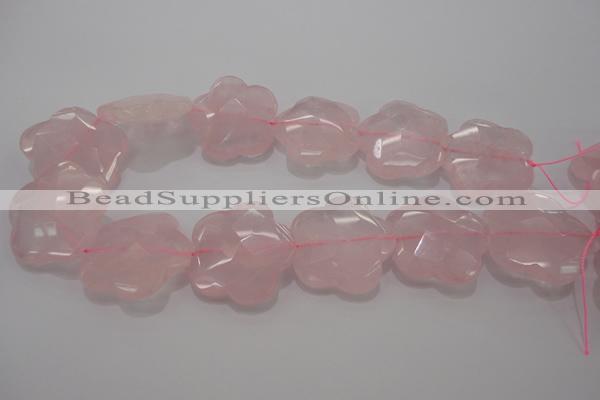 CFG967 15.5 inches 32*33mm faceted & carved flower rose quartz beads