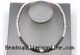 CFN120 potato white freshwater pearl & smoky quartz necklace, 16 - 24 inches