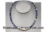 CFN221 4*6mm faceted rondelle sodalite & potato white freshwater pearl necklace