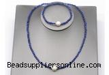 CFN618 4mm faceted round lapis lazuli & potato white freshwater pearl jewelry set