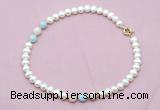 CFN717 9mm - 10mm potato white freshwater pearl & morganite necklace
