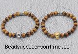 CGB6010 8mm round grade AA yellow tiger eye bracelet with leopard head for men
