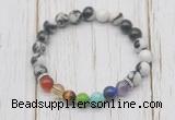 CGB6240 8mm black & white jasper 7 chakra beaded mala stretchy bracelets