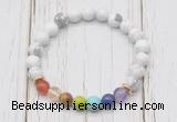 CGB6276 8mm white howlite 7 chakra beaded mala stretchy bracelets