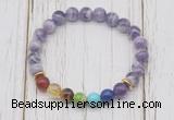 CGB6311 8mm dogtooth amethyst 7 chakra beaded mala stretchy bracelets