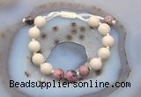 CGB6672 10mm round white fossil jasper & rhodonite adjustable bracelets