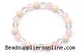 CGB8007 8mm white crystal, rose quartz & white fossil jasper beaded stretchy bracelets