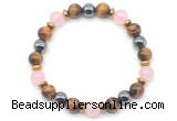 CGB8504 8mm rose quartz, yellow tiger eye & hematite energy bracelet