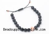 CGB9542 8mm, 10mm matte black agate & cross hematite adjustable bracelets