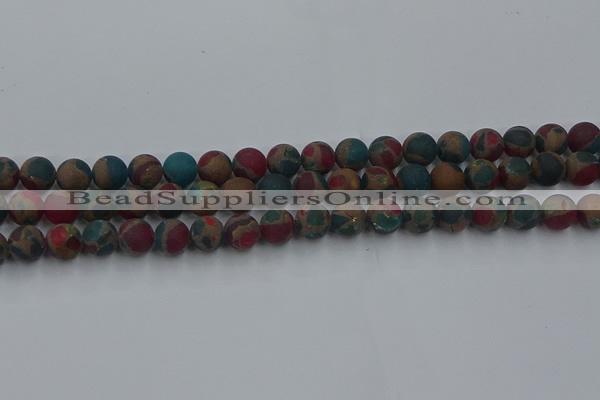 CGO267 15.5 inches 8mm round matte gold multi-color stone beads
