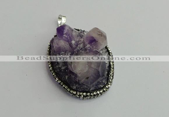CGP365 30*40mm - 35*45mm freeform crystal glass & amethyst pendants