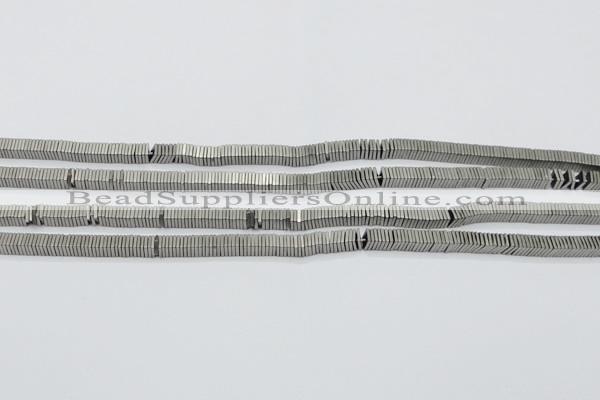 CHE625 15.5 inches 1*3*3mm square matte plated hematite beads