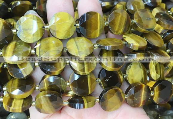 CIBS51 15 inches 15mm faceted coin yellow tiger eye beads wholesale