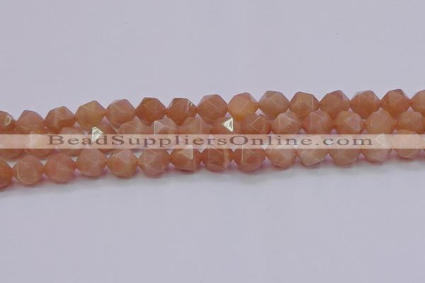 CMS1134 15.5 inches 12mm faceted nuggets peach moonstone beads