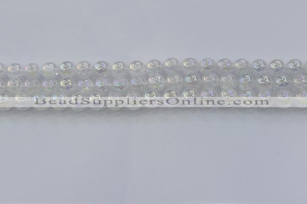 CNC562 15.5 inches 8mm round plated crackle white crystal beads