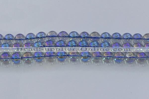 CNC592 15.5 inches 14mm round plated natural white crystal beads