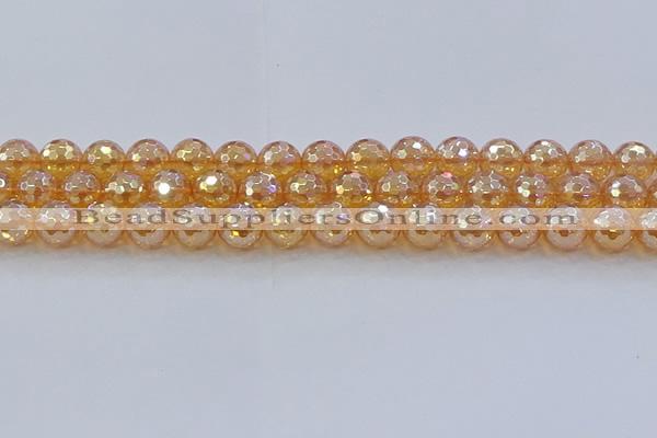 CNC617 15.5 inches 12mm faceted round plated natural white crystal beads