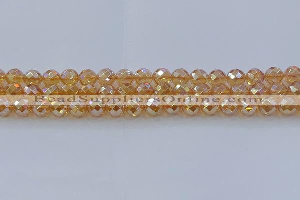 CNC621 15.5 inches 8mm faceted round plated natural white crystal beads