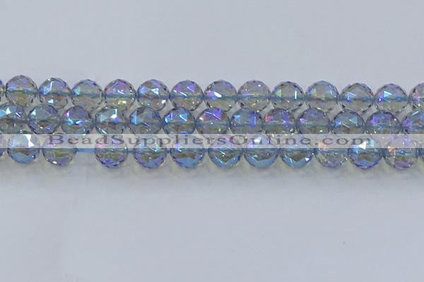 CNC661 15.5 inches 14mm faceted round plated natural white crystal beads