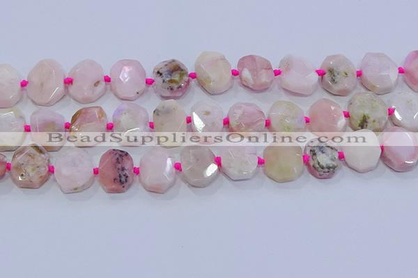 CNG5885 15.5 inches 10*14mm - 12*16mm faceted freeform pink opal beads