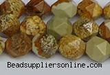 CNG7377 15.5 inches 10mm faceted nuggets picture jasper beads