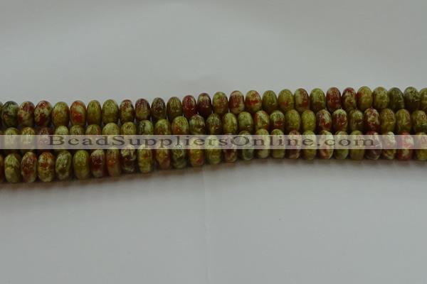 CNS613 15.5 inches 7*12mm rondelle green dragon serpentine jasper beads