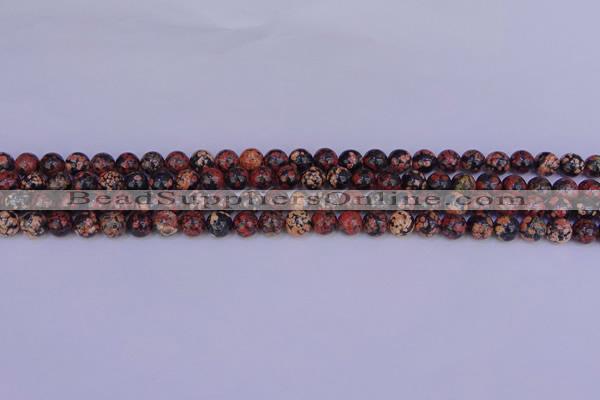 COB660 15.5 inches 4mm round red snowflake obsidian beads