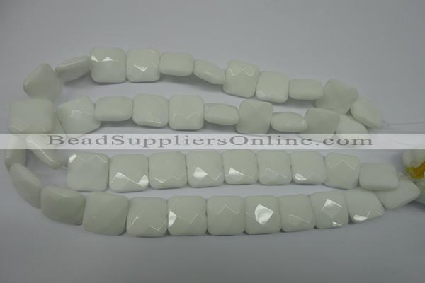 CPB323 15 inches 18*18mm faceted square white porcelain beads