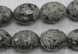 CPT123 15.5 inches 16*20mm faceted rice grey picture jasper beads