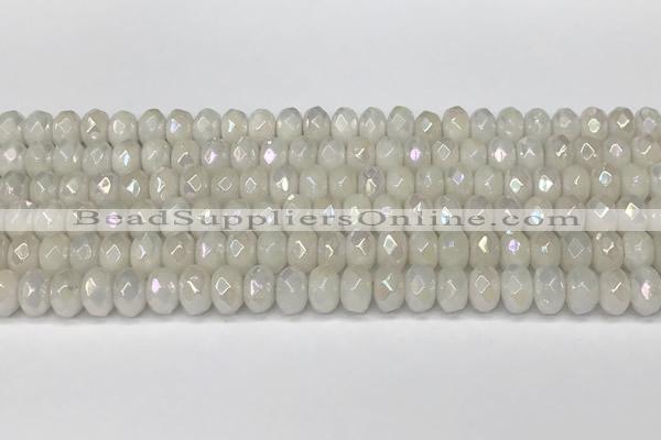 CRB5700 15 inches 5*8mm faceted rondelle AB-color white jade beads