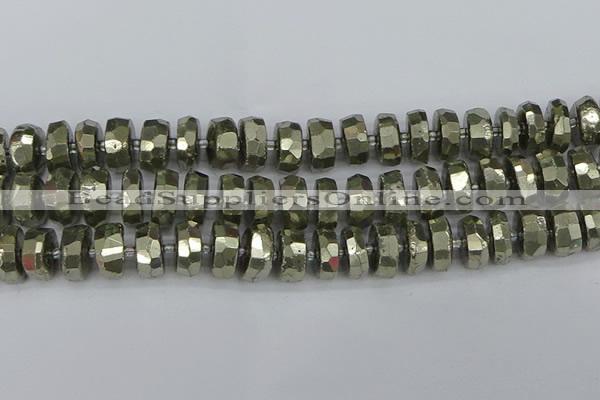 CRB601 15.5 inches 8*18mm faceted rondelle pyrite beads