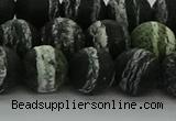 CRO1124 15.5 inches 12mm round matte green silver line jasper beads
