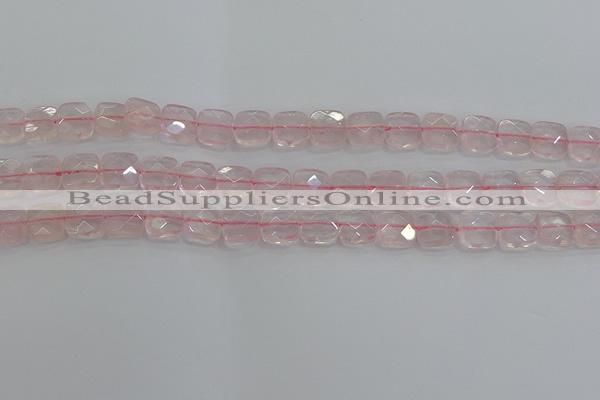 CRQ154 15.5 inches 10mm faceted square natural rose quartz beads