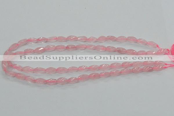 CRQ69 15.5 inches 6*12mm twisted rice natural rose quartz beads
