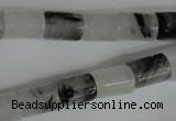 CRU328 15.5 inches 8*11mm column black rutilated quartz beads