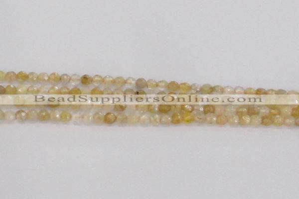 CRU666 15.5 inches 4mm faceted round golden rutilated quartz beads