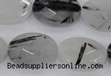 CRU92 15.5 inches 18*25mm faceted oval black rutilated quartz beads
