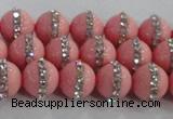CSB1505 15.5 inches 6mm round shell pearl with rhinestone beads