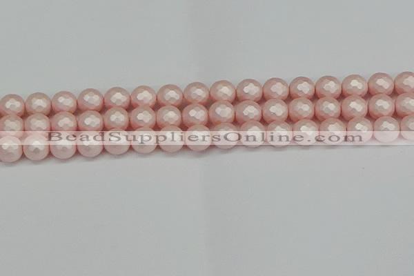 CSB1833 15.5 inches 10mm faceetd round matte shell pearl beads
