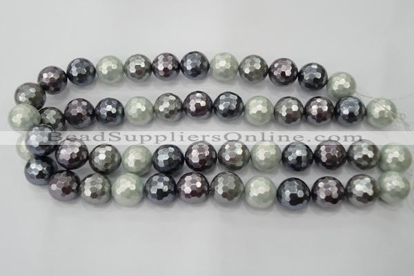 CSB463 15.5 inches 14mm faceted round mixed color shell pearl beads